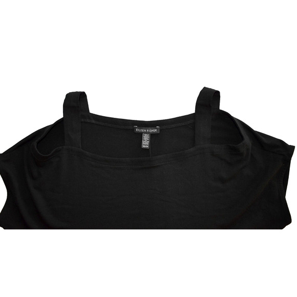 A8 NEW EILEEN FISHER Black Tencel Jersey Knit Cold Shoulder Mini Dress Size XS - Picture 4 of 5